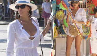 Eva Longoria rocks white bikini and sheer romper in Spain