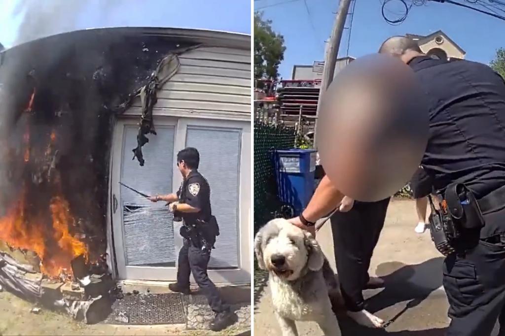 NYC cops battle flames to save residents, barking dog in Coney Island