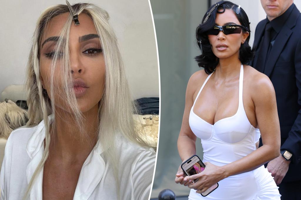 Kim Kardashian shows off blond hair transformation