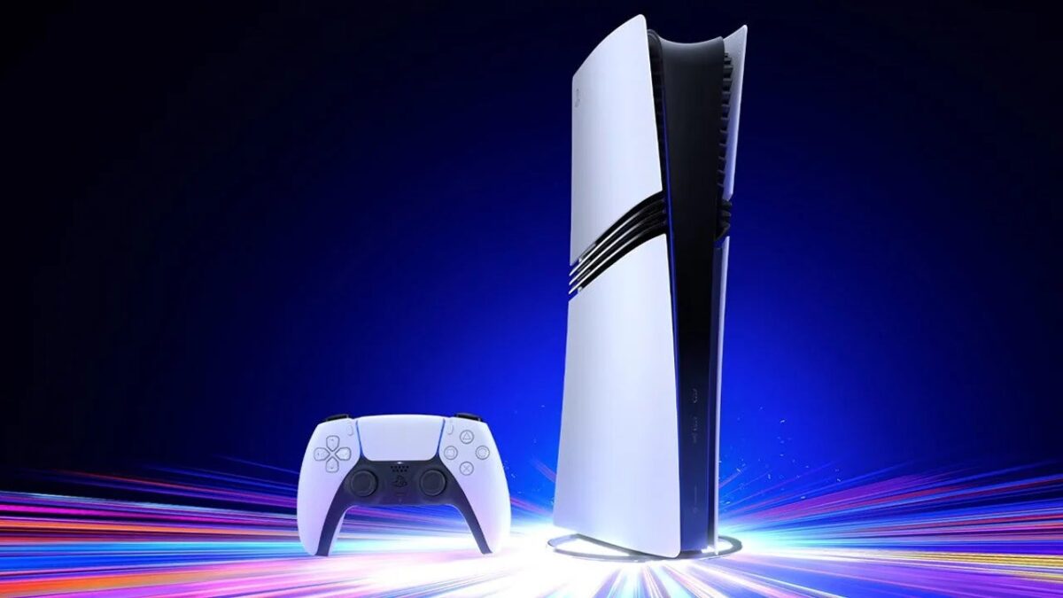 A PS5 Pro appears in front of a multi-color background.