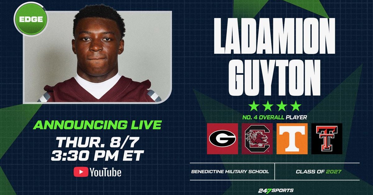 Edge LaDamion Guyton, No. 4 player in 2027, committing live on 247Sports and CBS Sports on Thursday