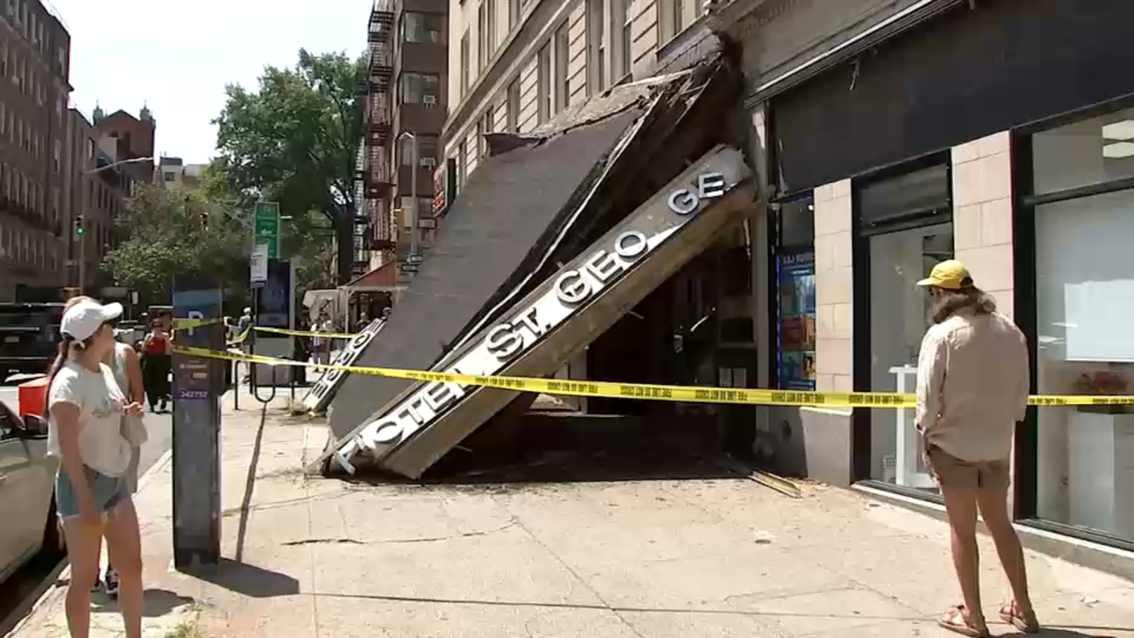 Brooklyn hotel marquee crashes down in front of subway entrance; trains skipping Clark Street stop
