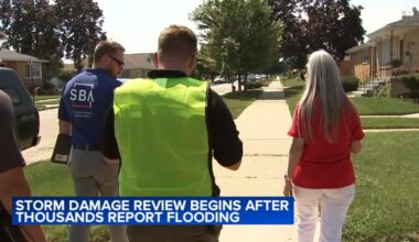 FEMA, Chicago, Illinois, Cook County emergency services assessing flood damage from July severe weather in Garfield Ridge area