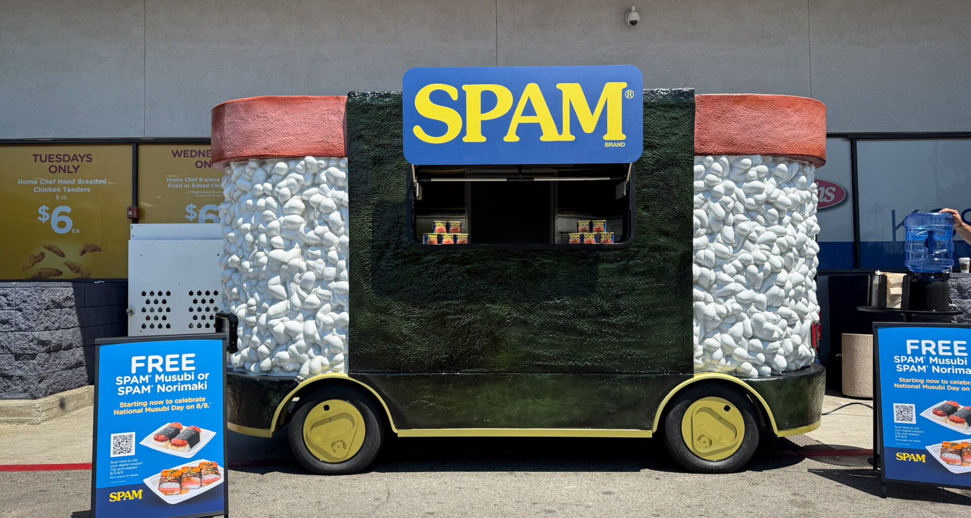 Score a freebie from this seven-foot-tall Spam musubi in L.A. today and tomorrow
