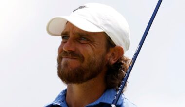 MEMPHIS, TN - AUGUST 08: Tommy Fleetwood of England reacts to his drive on No. 18 during the second round of the FedEx St. Jude Championship, August 8, 2025, at TPC Southward in Memphis, Tennessee. (Photo by Matthew Maxey/Icon Sportswire) (Icon Sportswire via AP Images)