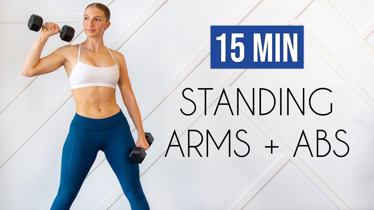 15 MIN STANDING ARMS & ABS (No Repeats, No Crunches, No Planks) - YouTube