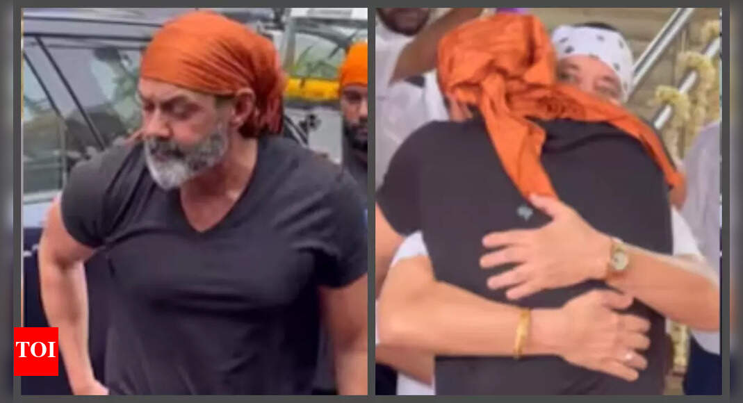 Bobby Deol shares a warm hug with Salman Khan's bodyguard Shera as he consoles him at his father's prayer meet - WATCH video |