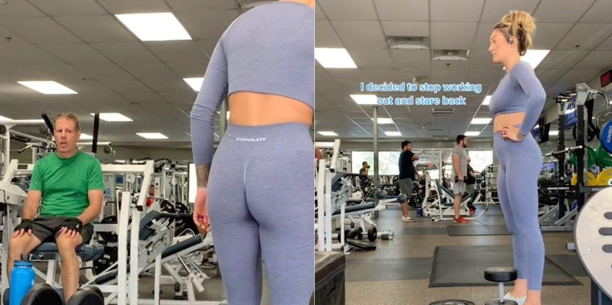 Creepy guy wouldn't stop staring at her working out. She knew exactly what to do.