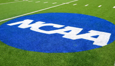 NCAA logo on football field