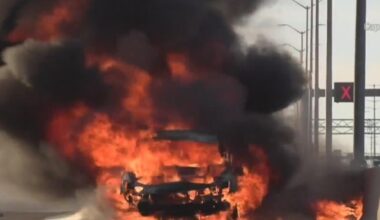 Vehicle catches fire on I-90 in Rolling Meadows, Illinois
