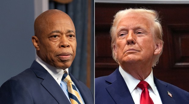 Mayor Eric Adams, left, and President Donald Trump. (Barry Williams / New York Daily News; AP Photo/Julia Demaree Nikhinson)