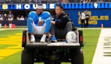 Chargers WR Quentin Johnston carted off after big hit