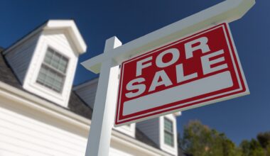 For Sale Real Estate Sign in Front of New House. stock photo