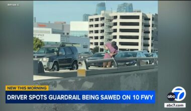 Video shows person sawing guardrail on 10 Freeway near downtown LA; investigation underway