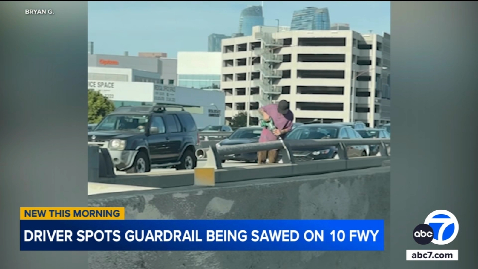 Video shows person sawing guardrail on 10 Freeway near downtown LA; investigation underway