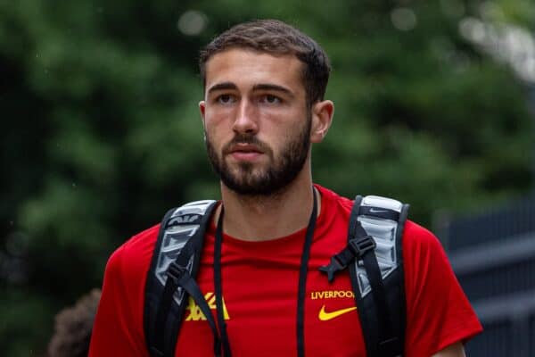 COLUMBIA - Saturday, August 3, 2024: Liverpool's goalkeeper Harvey Davies arrives before a pre-season friendly match between Liverpool FC and Manchester United FC at the Williams-Brice Stadium on day eleven of the club's pre-season tour of the USA. Liverpool won 3-0. (Photo by David Rawcliffe/Propaganda)
