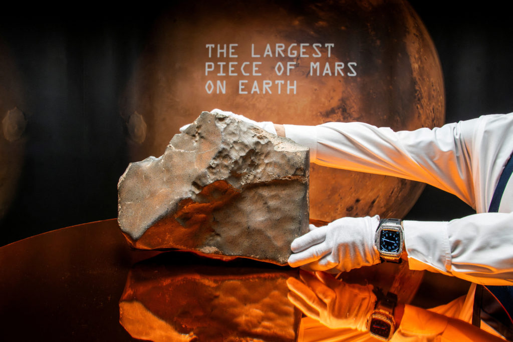 Meteorite NWA 16788 is displayed at Sotheby’s auction in New York