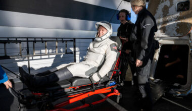 FILE PHOTO: Astronauts Butch Wilmore and Suni Williams return to earth in a Crew Dragon capsule