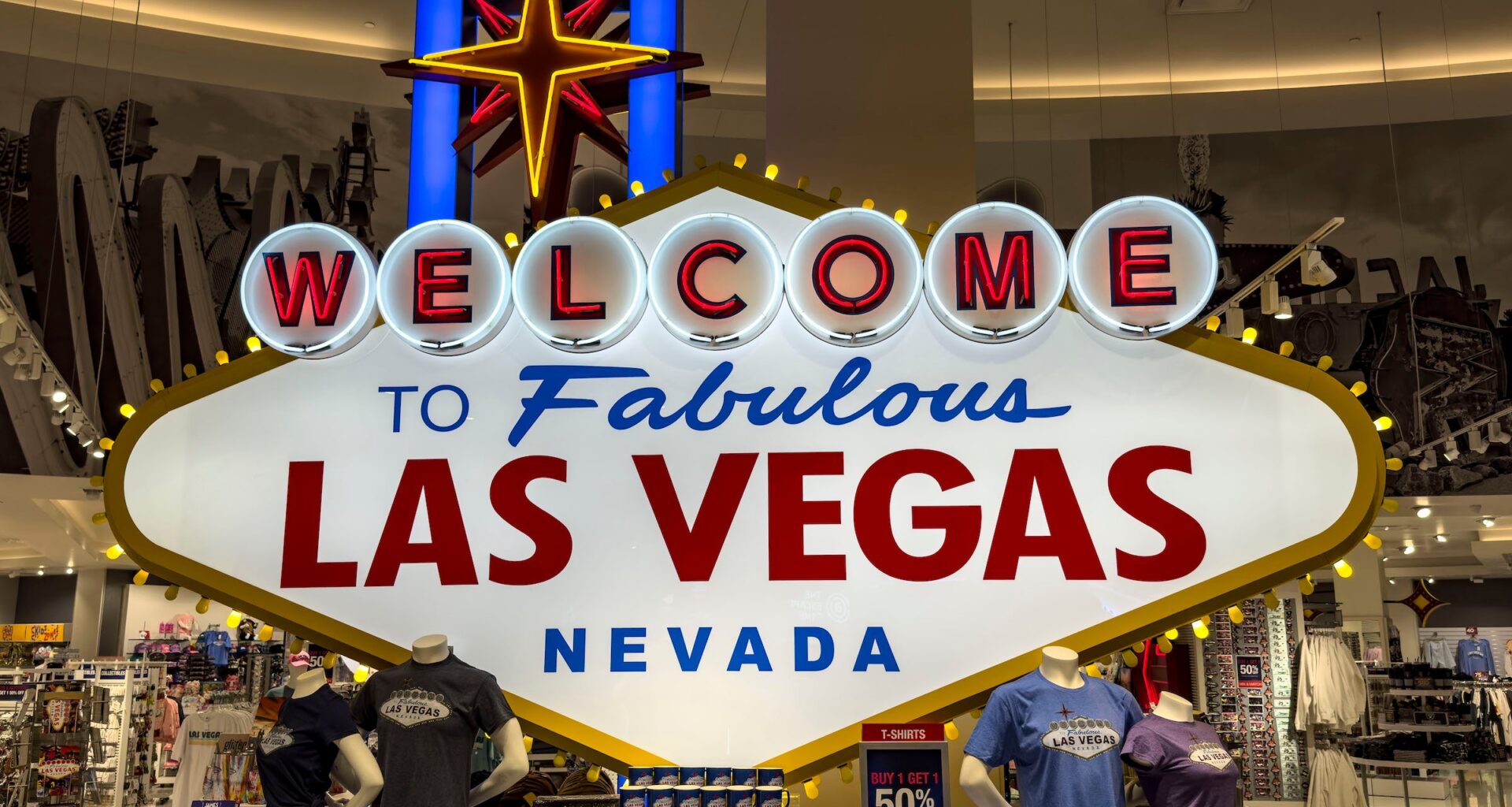 A Welcome to Las Vegas store is viewed at the Caesars Forum Shops on May 29, 2025 in Las Vegas, Nevada.