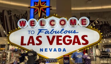 A Welcome to Las Vegas store is viewed at the Caesars Forum Shops on May 29, 2025 in Las Vegas, Nevada.