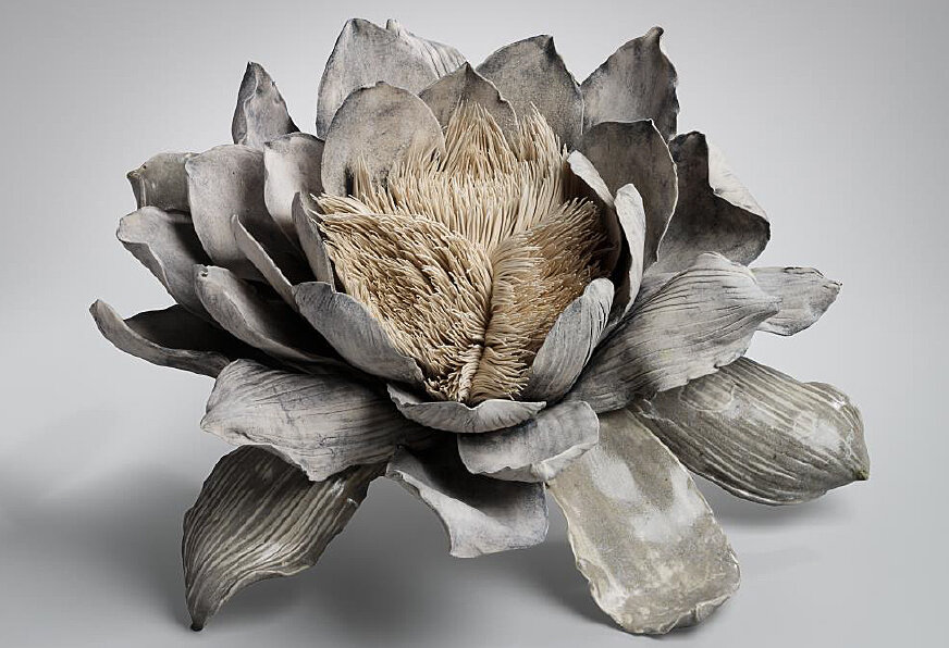 Shingu Sayaka’s “Erosion No. 4 Shokka (Eroding Flower),” from 2021. Glazed and unglazed stoneware.