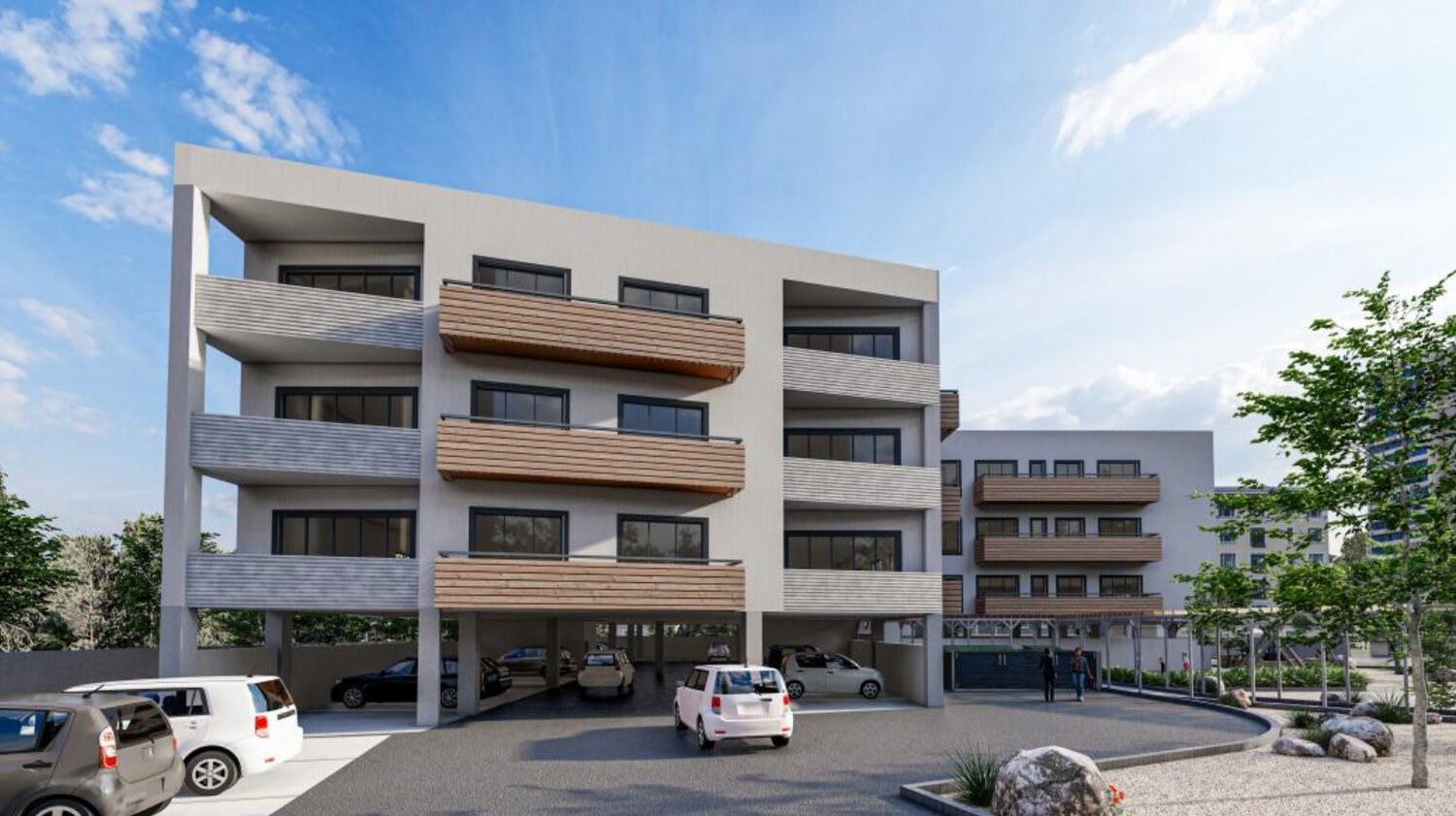 This rendering shows plans for a four-story, 46-foot-tall multifamily affordable housing building at 13425 N. 21st Place, to hold 24 two-bedroom, two-bathroom units.