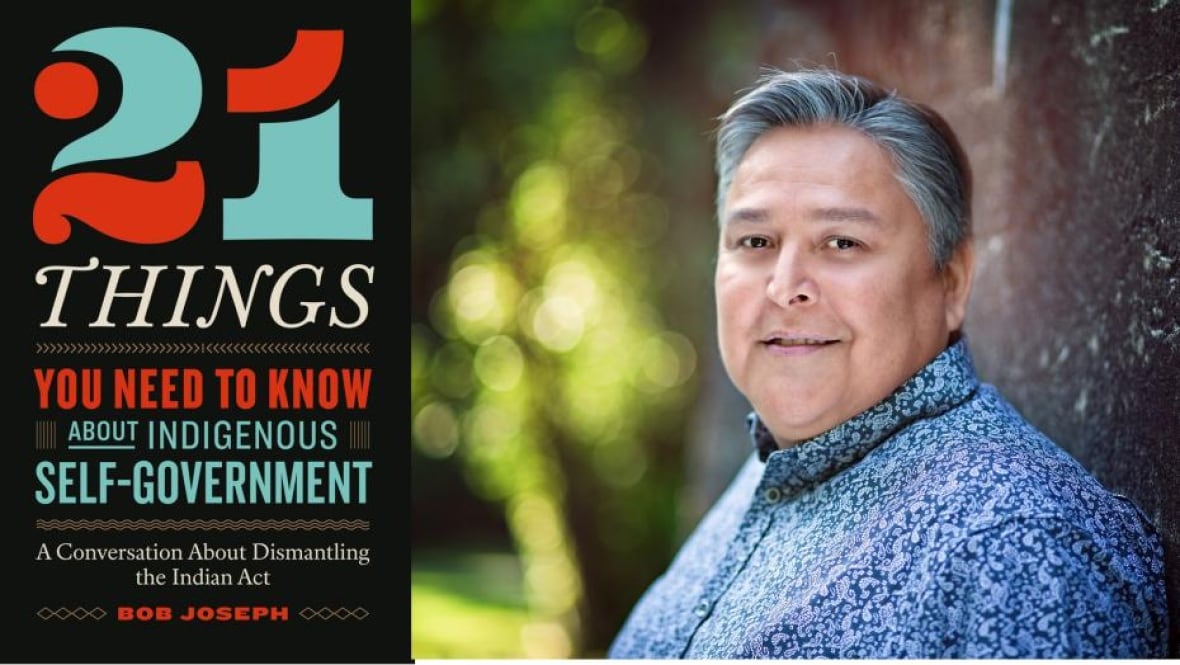 A black book cover with red and blue writing. A headshot of an Indigenous man with grey hair.