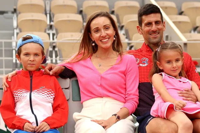 Clive Brunskill/Getty Novak Djokovic, partner Jelena Djokovic and their children during the 2023 French Open on June 11, 2023 in Paris, France.