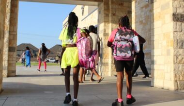 A photo of students walking to school