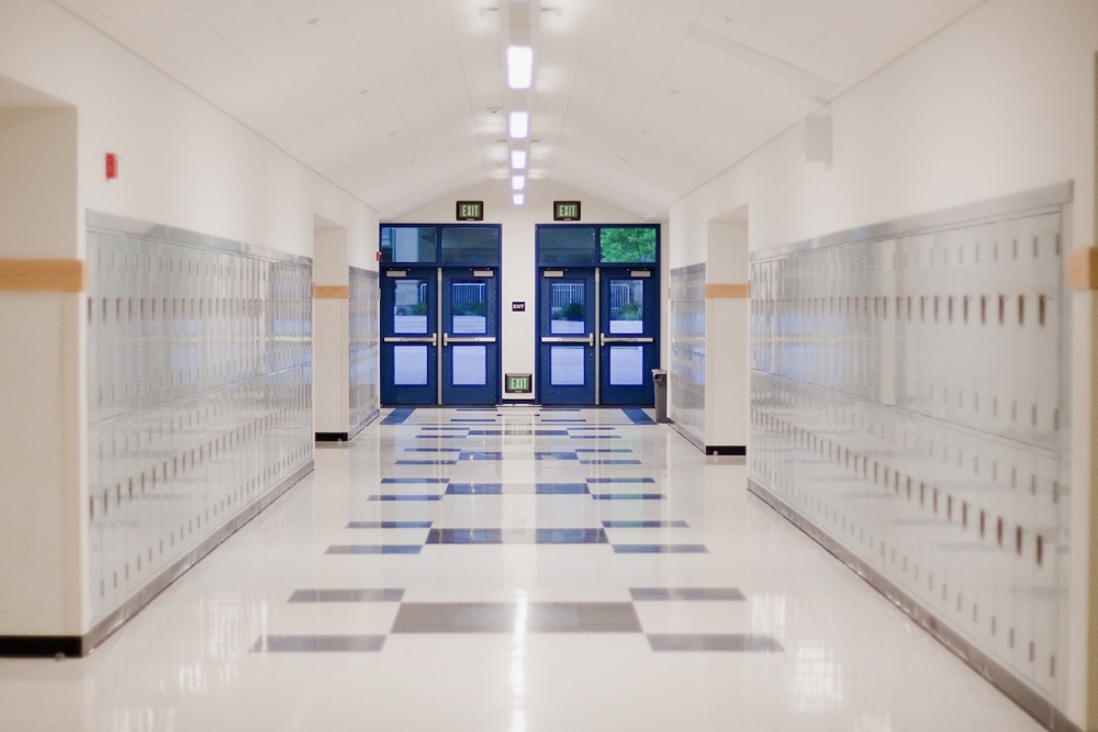 A photo inside a school hallway.