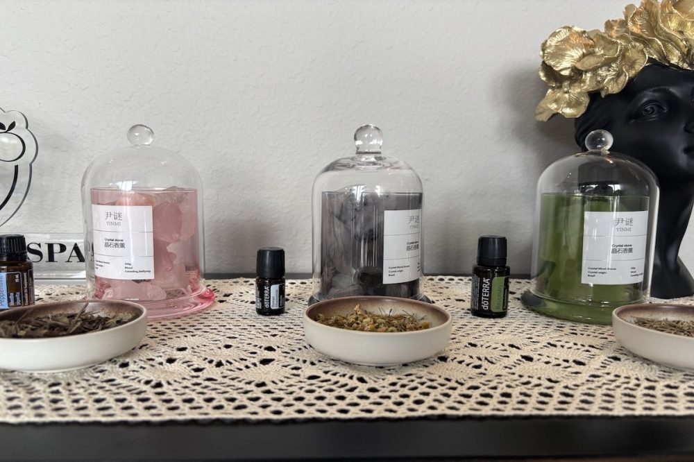 Nova Head Spa offers a variety of aromatherapy products and services on top of their traditional spa and massages, owner Ping Xia said. (Andrew Creelman/Community Impact)