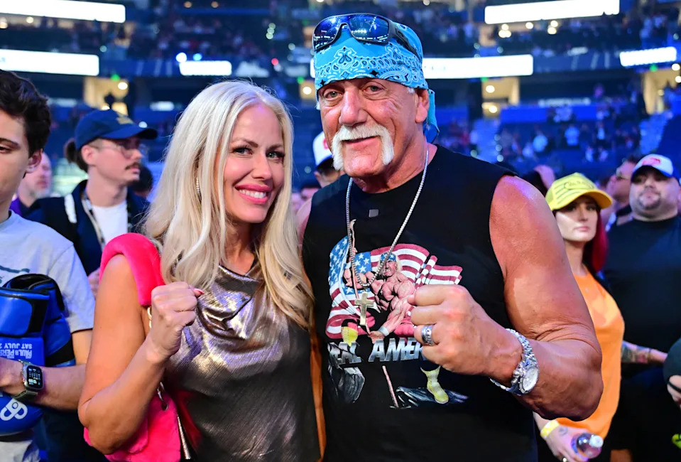 Terry "Hulk Hogan" Bollea poses with wife Sky Daily during the Jake Paul vs Mike Perry main event at Amalie Arena on July 20, 2024 in Tampa, Florida. 
