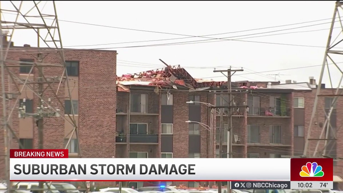 Roof of suburban apartment building torn off by severe storms, crushing nearby vehicles – NBC Chicago