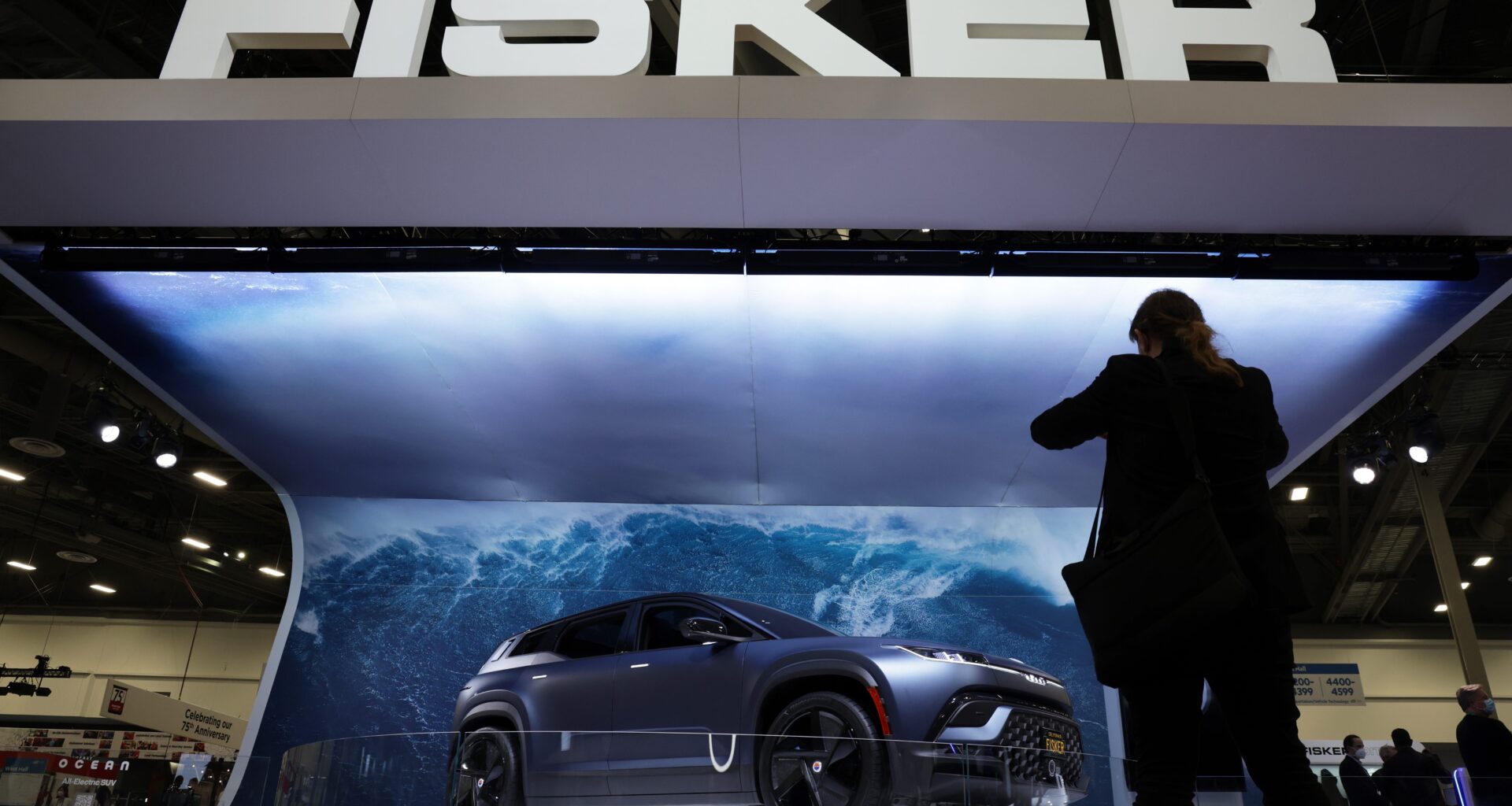 The Fisker Ocean SUV is displayed at the Fisker booth at CES 2022 at the Las Vegas Convention Center on January 5, 2022 in Las Vegas, Nevada.