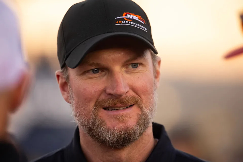 Nov 9, 2024; Avondale, Arizona, USA; NASCAR Xfinity Series team owner Dale Earnhardt Jr during the Championship race at Phoenix Raceway. Mandatory Credit: Mark J. Rebilas-Imagn ImagesMark J&period; Rebilas-Imagn Images&period;