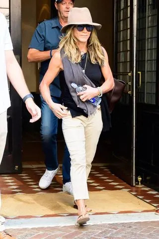 Diamond / BACKGRID Jennifer Aniston leaves the Greenwich Hotel in Tribeca on Aug. 7