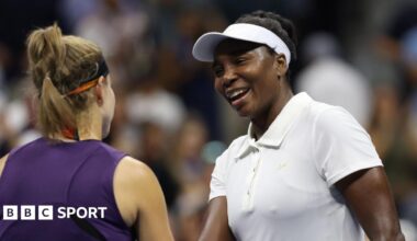 Venus Williams shakes Karolina Muchova's hand after their 2025 US Open match