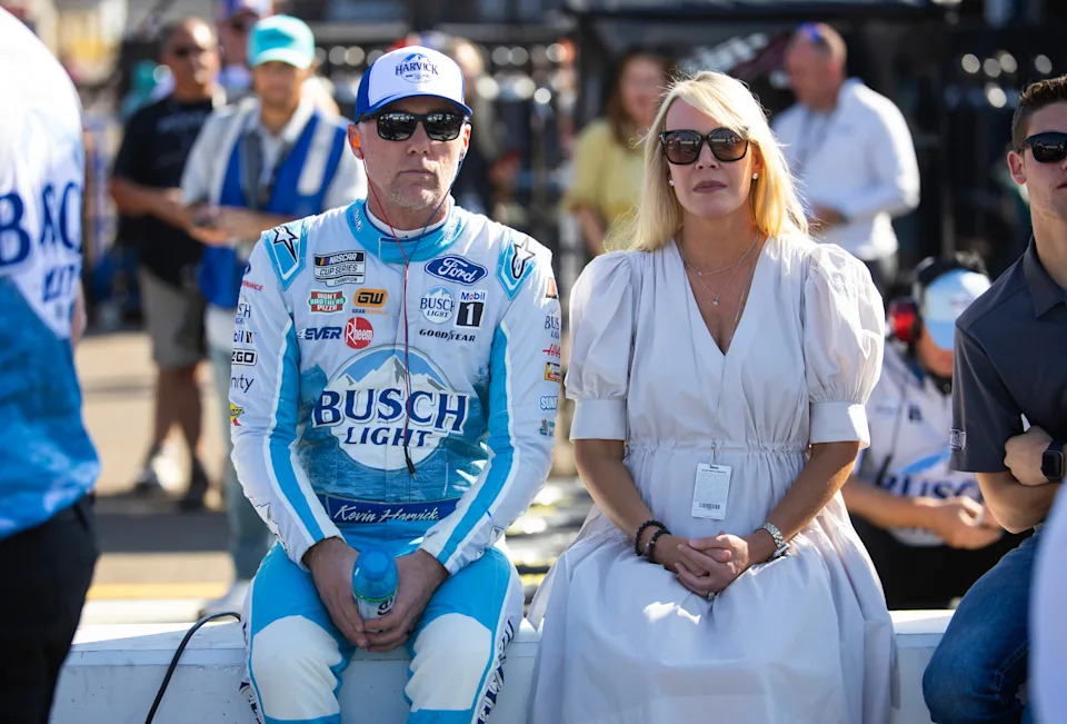 NASCAR Cup Series driver Kevin Harvick (left) with wife DeLana Harvick during qualifying for the NASCAR Championship Race at Phoenix Raceway.