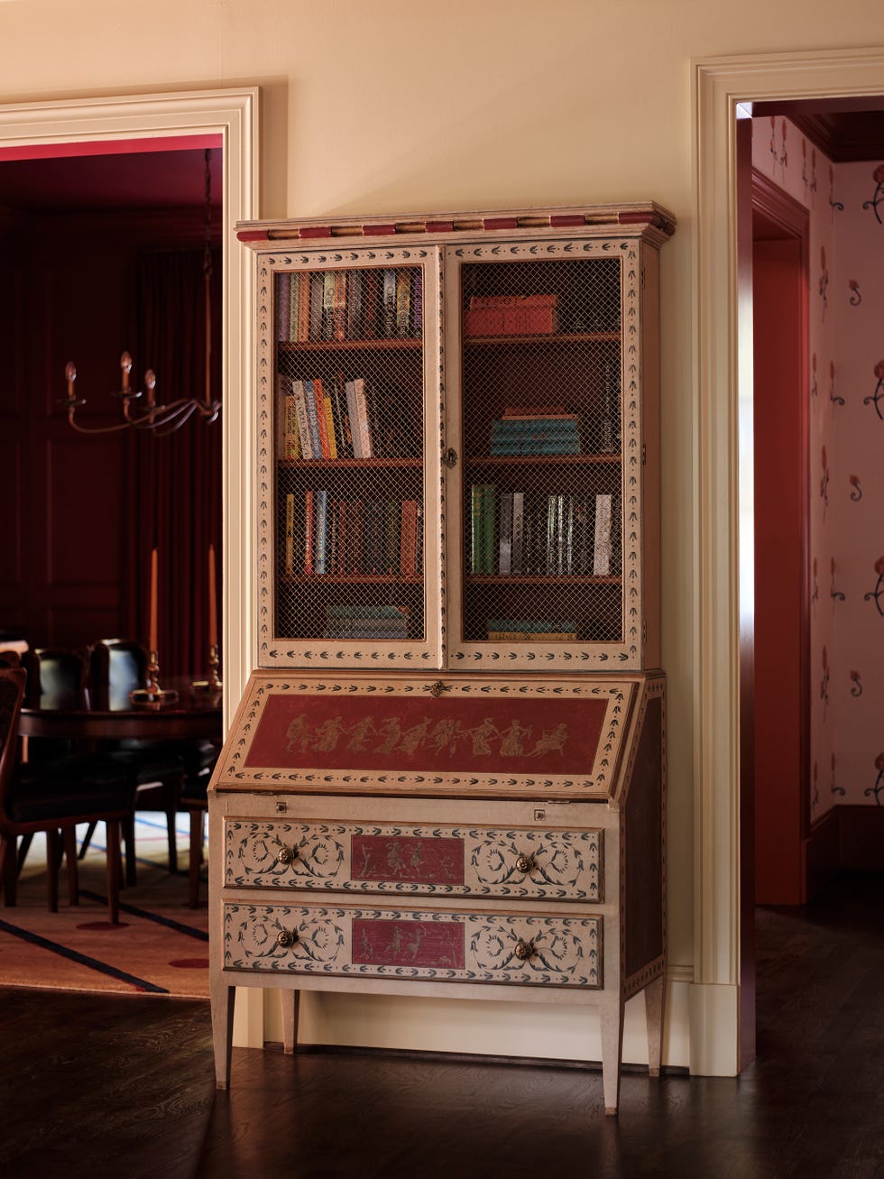 painted sideboard with neoclassical motifs