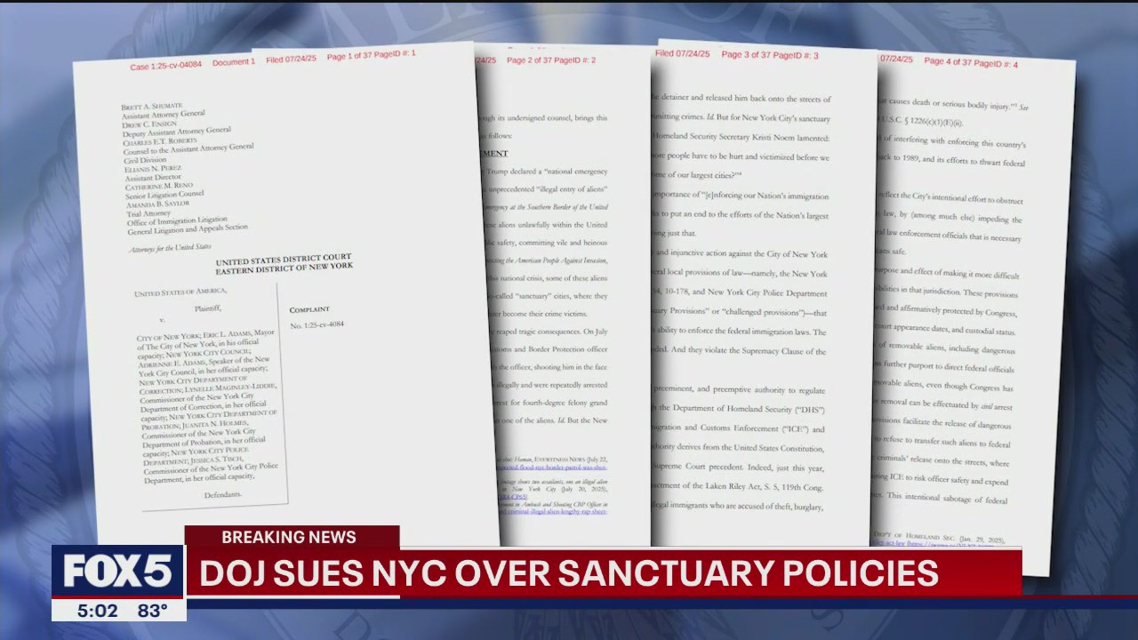 Dept. of Justice sues NYC over sanctuary city policies