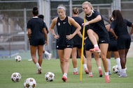 Dallas Trinity FC forwards Caroline Kelly, left, and Allie Thornton are seen together during...