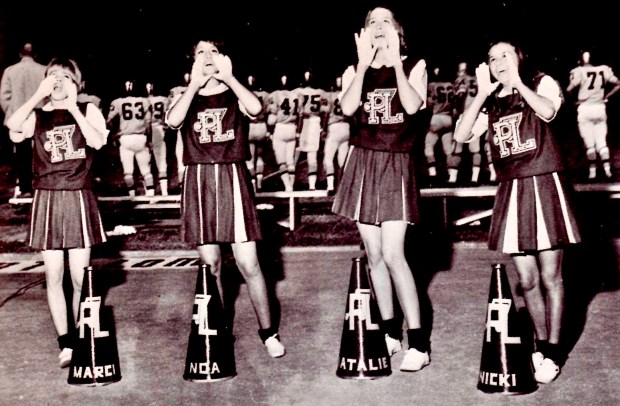 Point Loma High varsity songleaders Marci Hudson, Linda Arschbrenner, Nat...