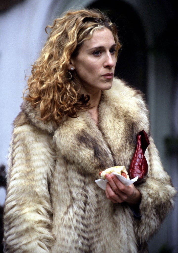 Actress Sarah Jessica Parker, as Carrie Bradshaw, films "Sex and the City" on March 10, 1998, at Madison Avenue in New York City.