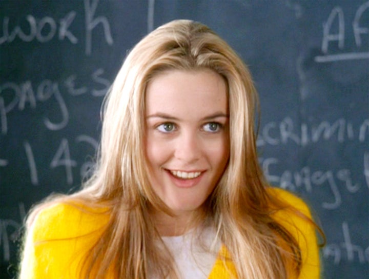 The movie "Clueless", written and directed by Amy Heckerling. Seen here, Alicia Silverstone as Cher Horowitz. Theatrical wide release, Friday, July 21, 1995. Screen capture. Paramount Pictures.