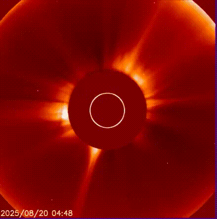 gif animation showing the cme eruptions from the sun reaching far into space
