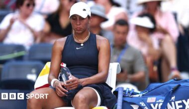 Madison Keys looks dejected during her US Open first round defeat to Renata Zarazua.
