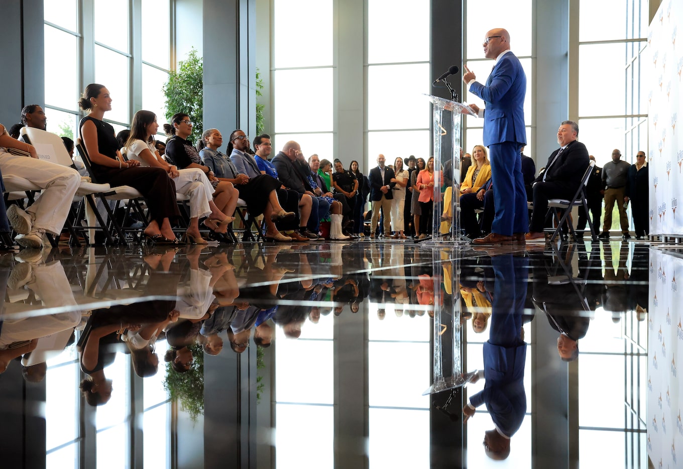 Former Dallas Police Chief Eddie García (pictured at podium) was introduced as the next...