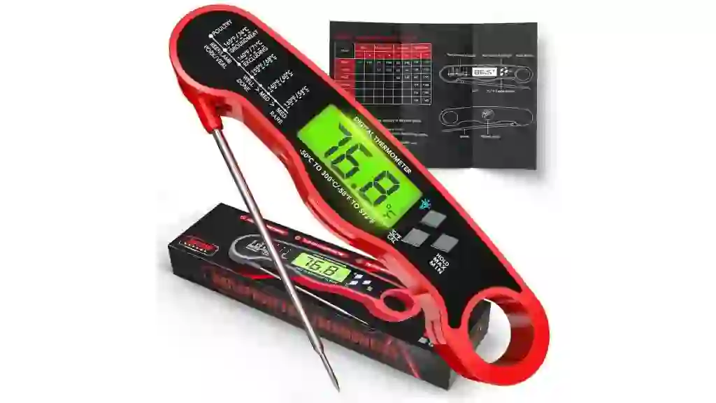 AWLKIM® Meat Thermometer Digital - Instant Read Waterproof Food Thermometer with Backlight for Cooking, Grill, Candy, Kitchen & Stocking Stuffers for Men - Red