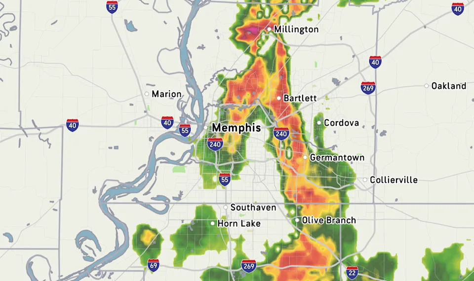 Accuweather satellite map of the Memphis area at 5:48 p.m. ET.