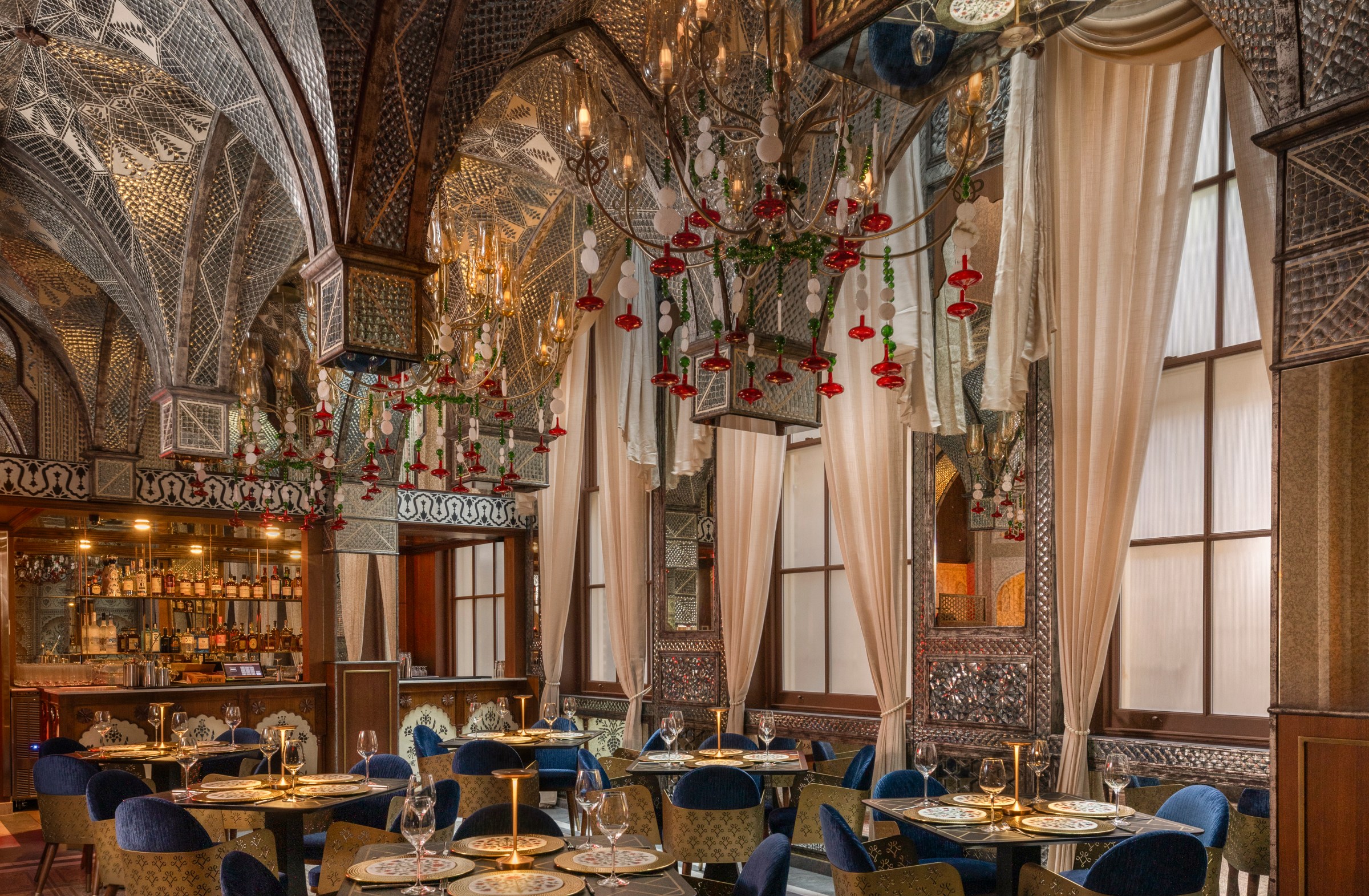 A tall room with mirrors.